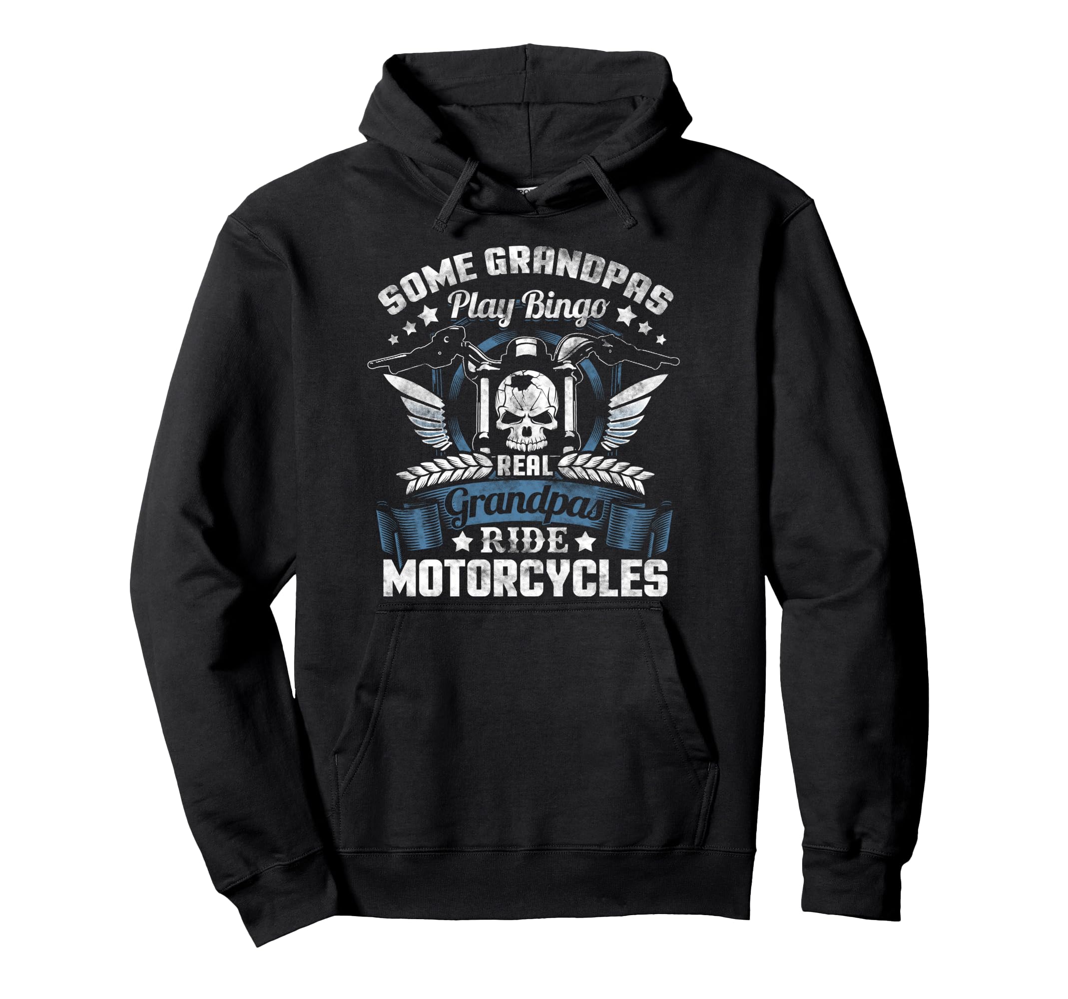 Real Grandpa Biker Fathers Day Skull Hoodie - Unique Graphic for Adults - T-Shirt, Sweatshirt, Hoodie