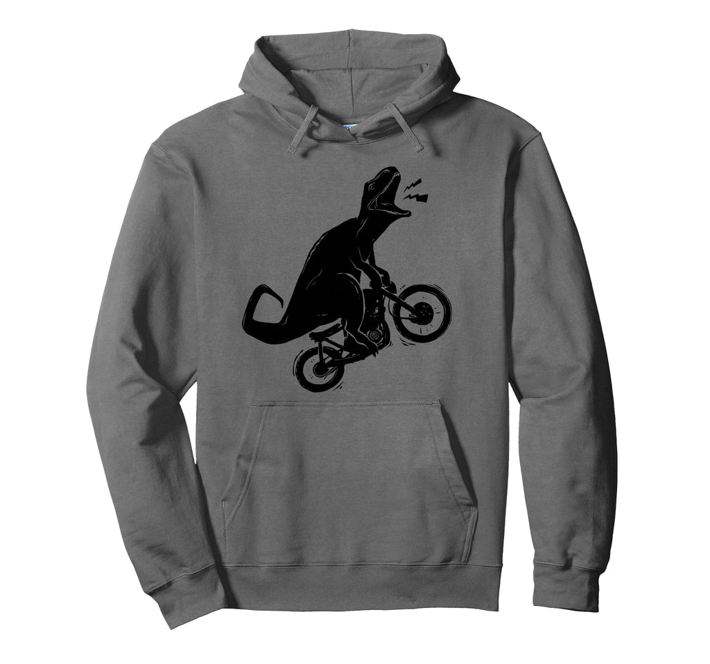 Funny Biker Dino Dirt Bike T Rex Hoodie - Fun Novelty Design for Adults - T-Shirt, Sweatshirt, Hoodie