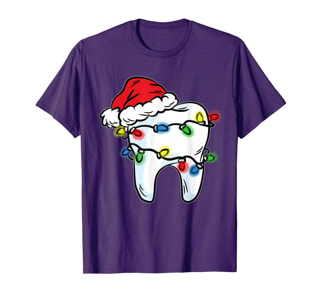 Tooth Light Santa Hat Dentist Dental T-Shirt - Minimalist Print Men Women - T-Shirt, Sweatshirt, Hoodie