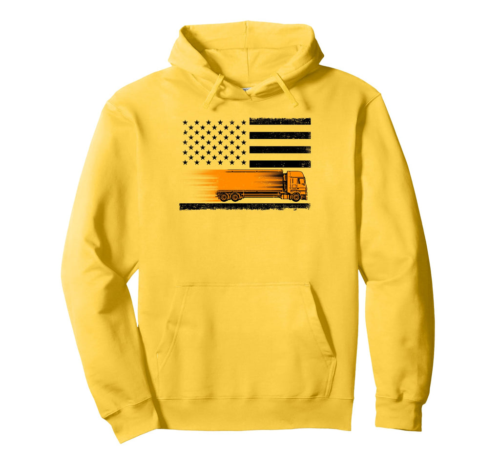 Truck Usa America Flag American Hoodie - Casual Everyday Wear for Adults - T-Shirt, Sweatshirt, Hoodie