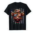 Highland Cow 4Th July Usa Flag T-Shirt - Casual Everyday Wear for Adults - T-Shirt, Sweatshirt, Hoodie