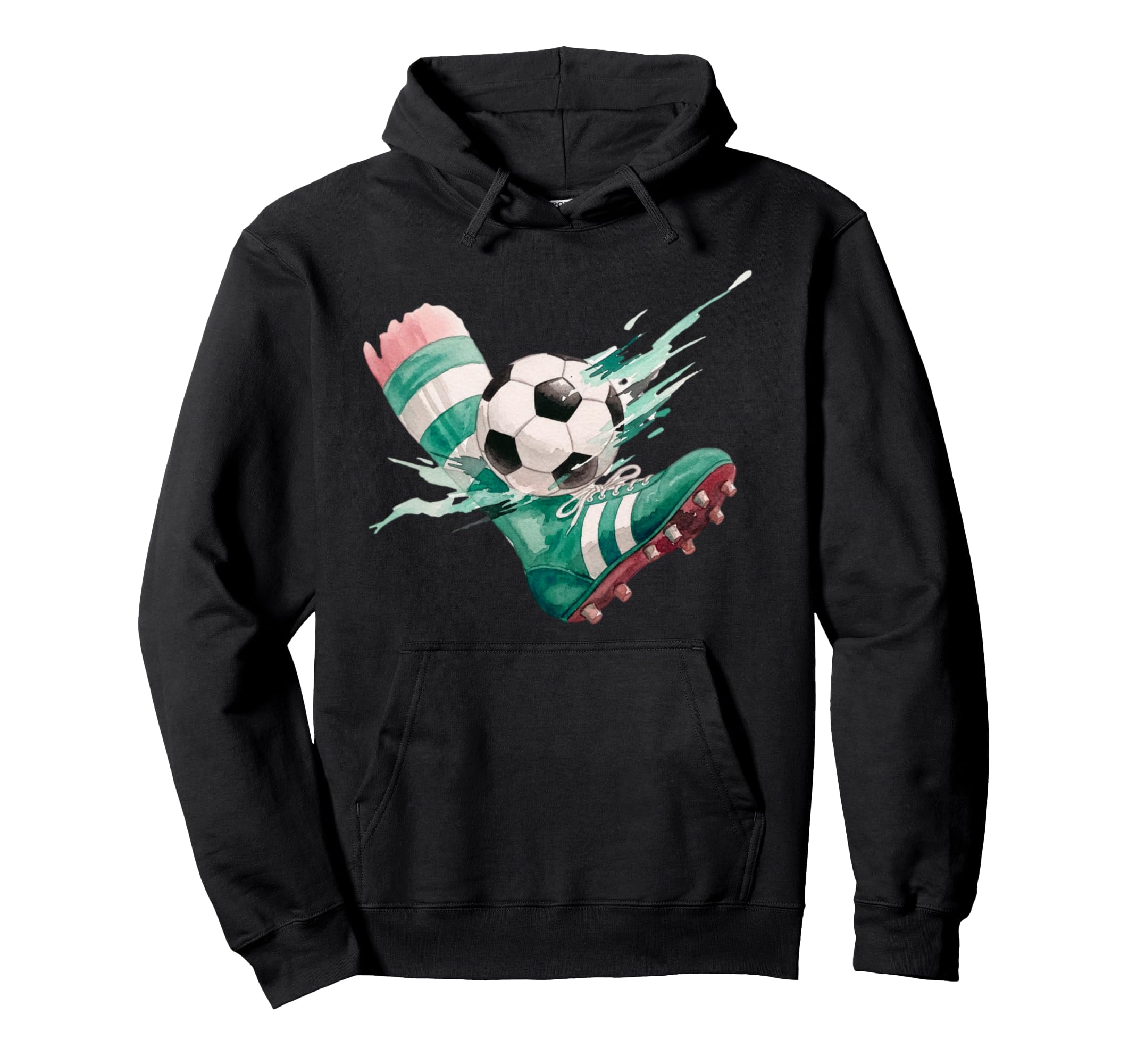 Watercolor Soccer Ball Action Kick Art Hoodie - Graphic Print Unisex - T-Shirt, Sweatshirt, Hoodie