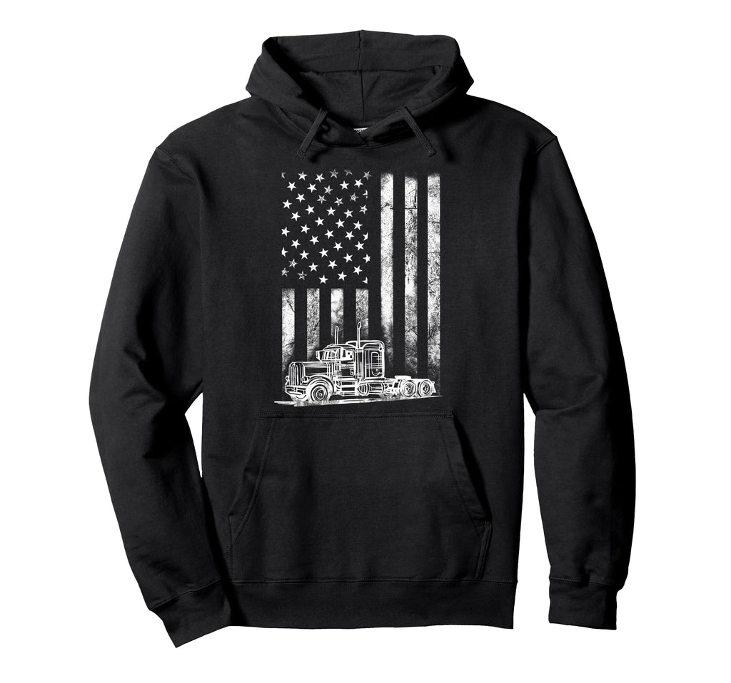 Truck Driver American Flag Trucker Gift Hoodie - Unique Graphic Unisex - T-Shirt, Sweatshirt, Hoodie