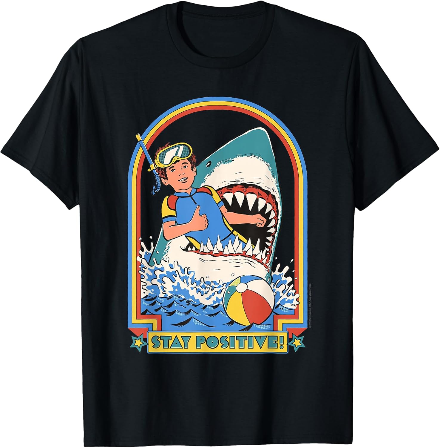 Stay Positive Shark Attack Sarcastic Retro Funny - Adult & Kids T-Shirts, Sweatshirts & Hoodies apparel design preview 1