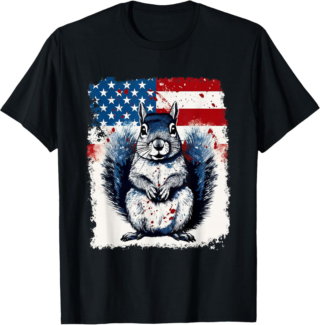 Pop Art Vintage Zoo Farm Animal Squirrel USA Flag - Adult & Kids T-Shirts, Sweatshirts & Hoodies apparel design preview 1