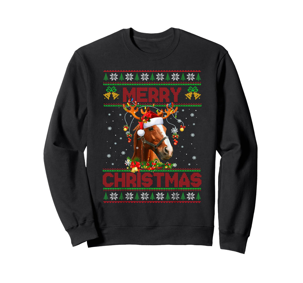 Horse Lights Santa Hat Ugly Sweatshirt - Custom Art Print for Adults - T-Shirt, Sweatshirt, Hoodie