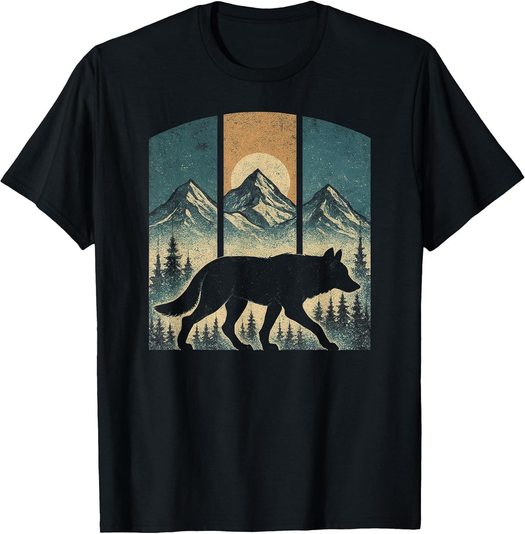 Vintage Wolf Graphic Mountains Nature Men Women Retro - Adult & Kids T-Shirts, Sweatshirts & Hoodies apparel design preview 1