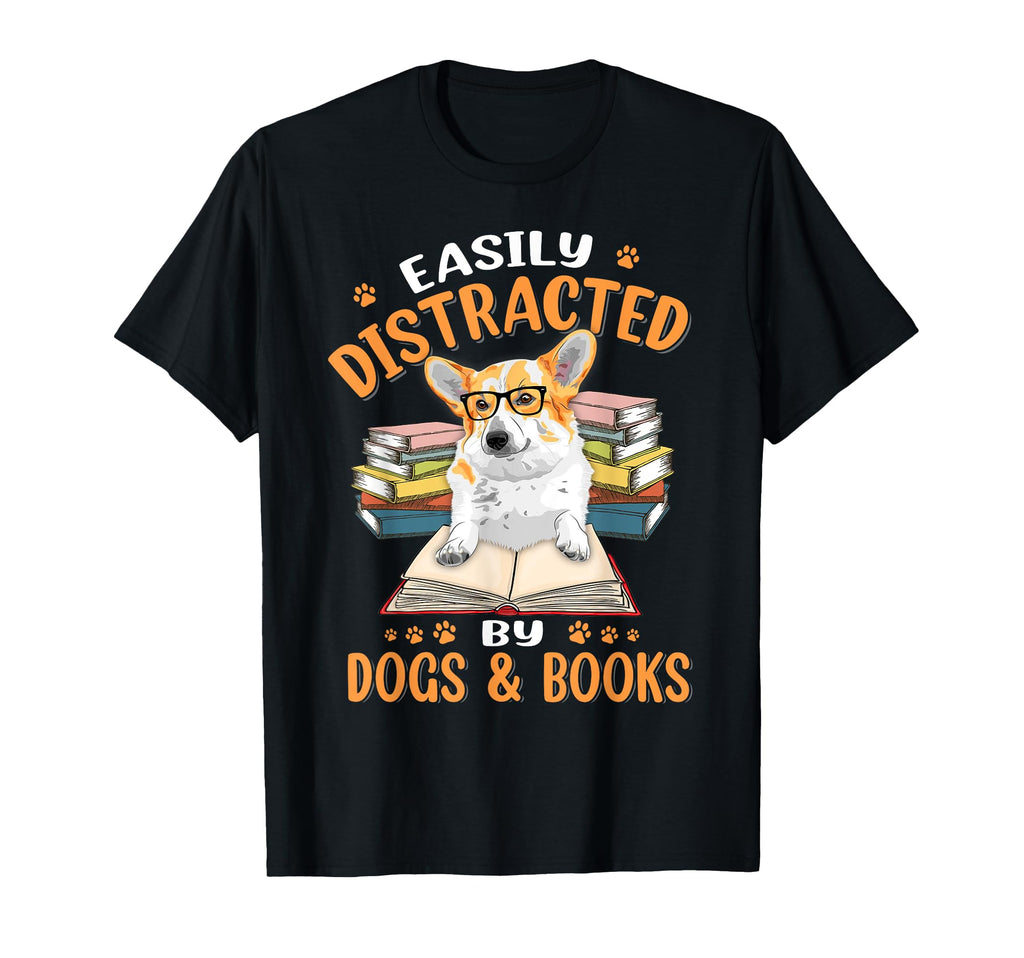 Easily Distracted Dogs Books Corgi Dog T-Shirt - Custom Art Print Unisex - T-Shirt, Sweatshirt, Hoodie