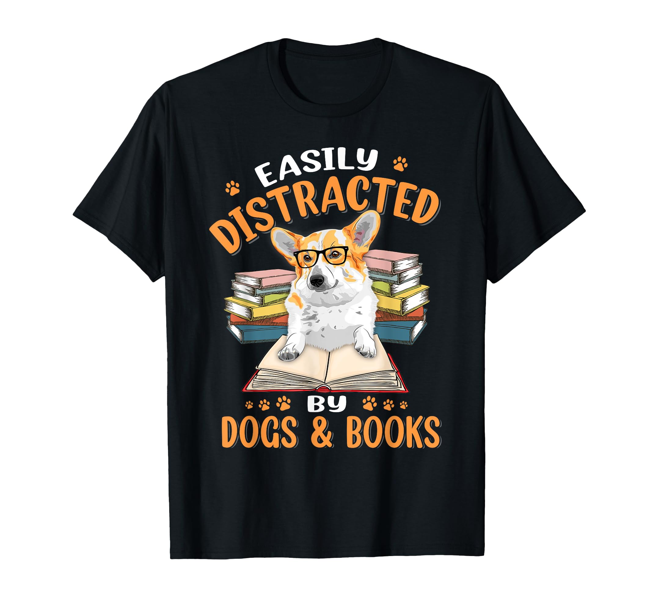 Easily Distracted Dogs Books Corgi Dog T-Shirt - Custom Art Print Unisex - T-Shirt, Sweatshirt, Hoodie