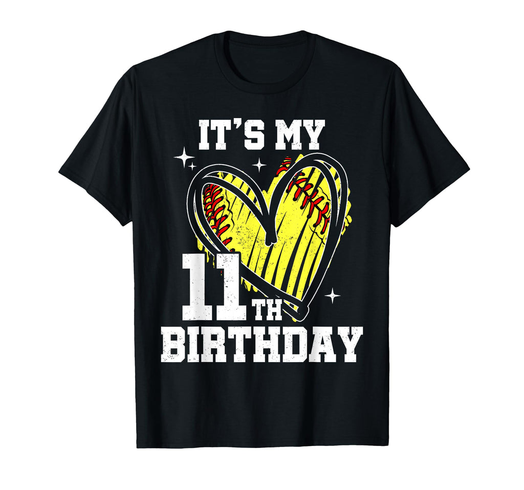 Its My 11Th Birthday Softball Heart T-Shirt - Streetwear Style Men Women - T-Shirt, Sweatshirt, Hoodie