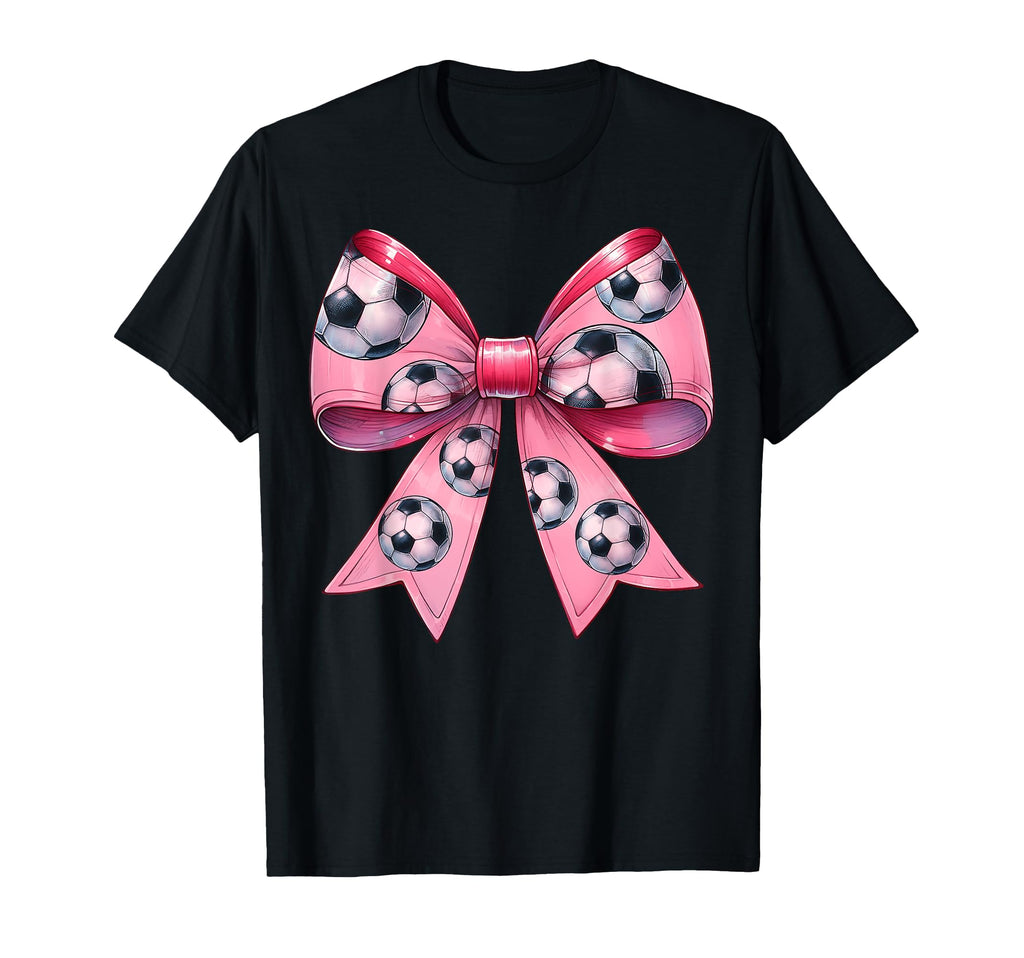 Coquette Bow Soccer Ball Pattern T-Shirt - Casual Everyday Wear for Adults - T-Shirt, Sweatshirt, Hoodie