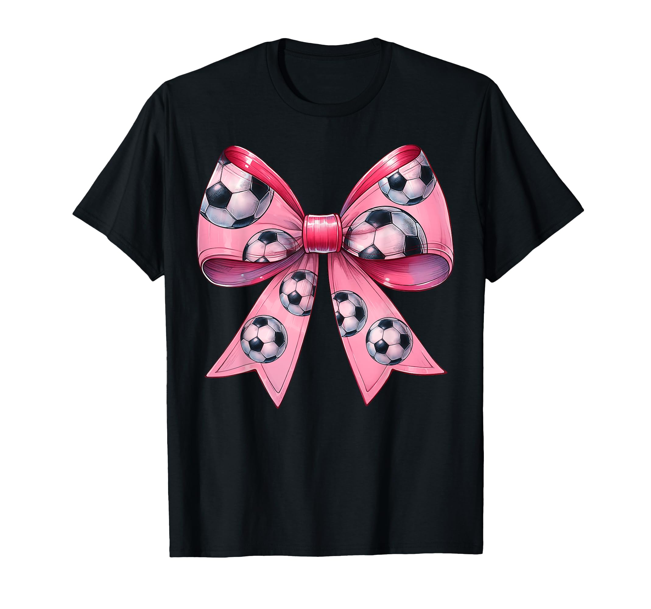 Coquette Bow Soccer Ball Pattern T-Shirt - Casual Everyday Wear for Adults - T-Shirt, Sweatshirt, Hoodie