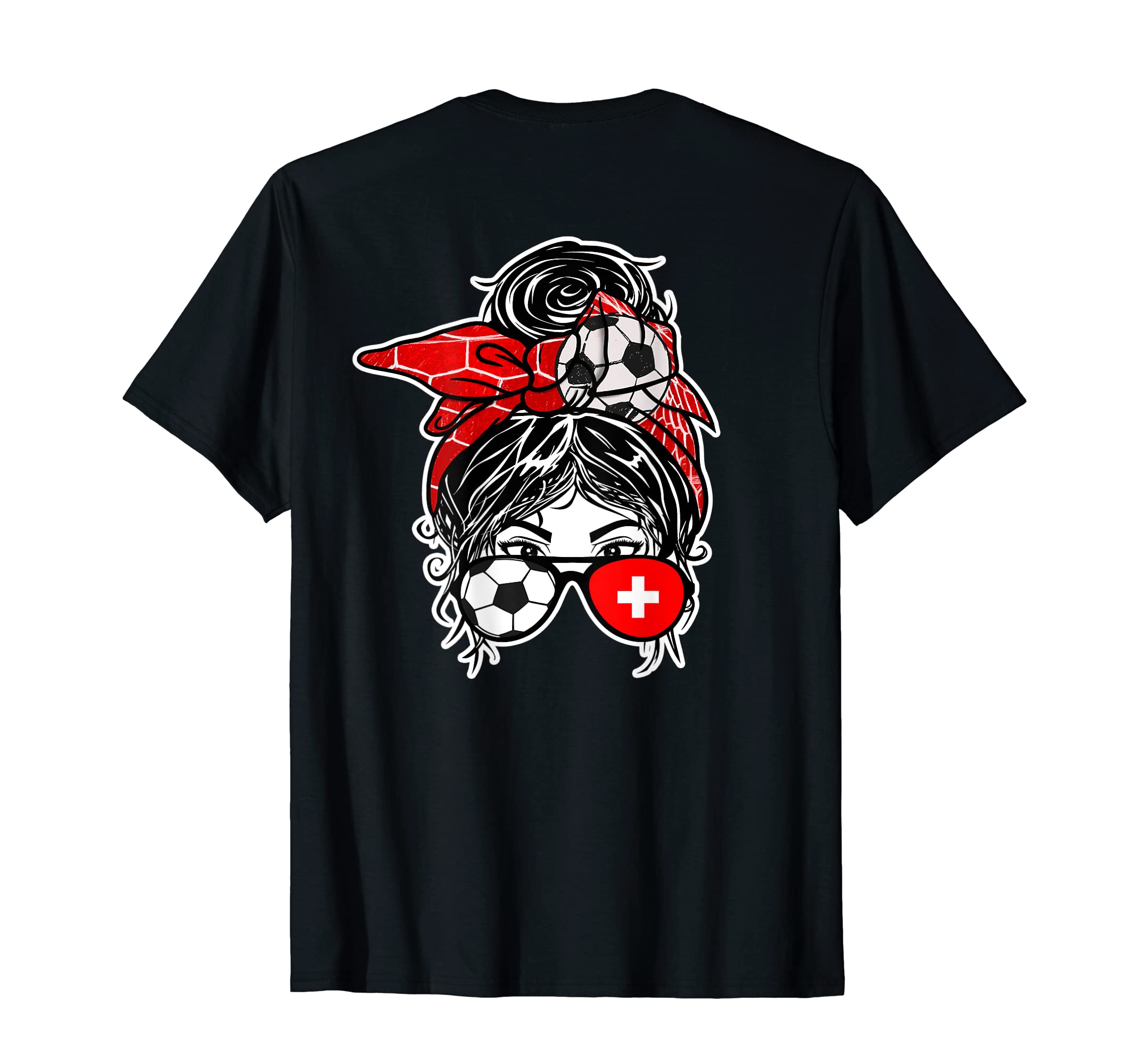 Messy Bun Hair Swiss Soccer Switzerland T-Shirt - Graphic Print for Adults - T-Shirt, Sweatshirt, Hoodie