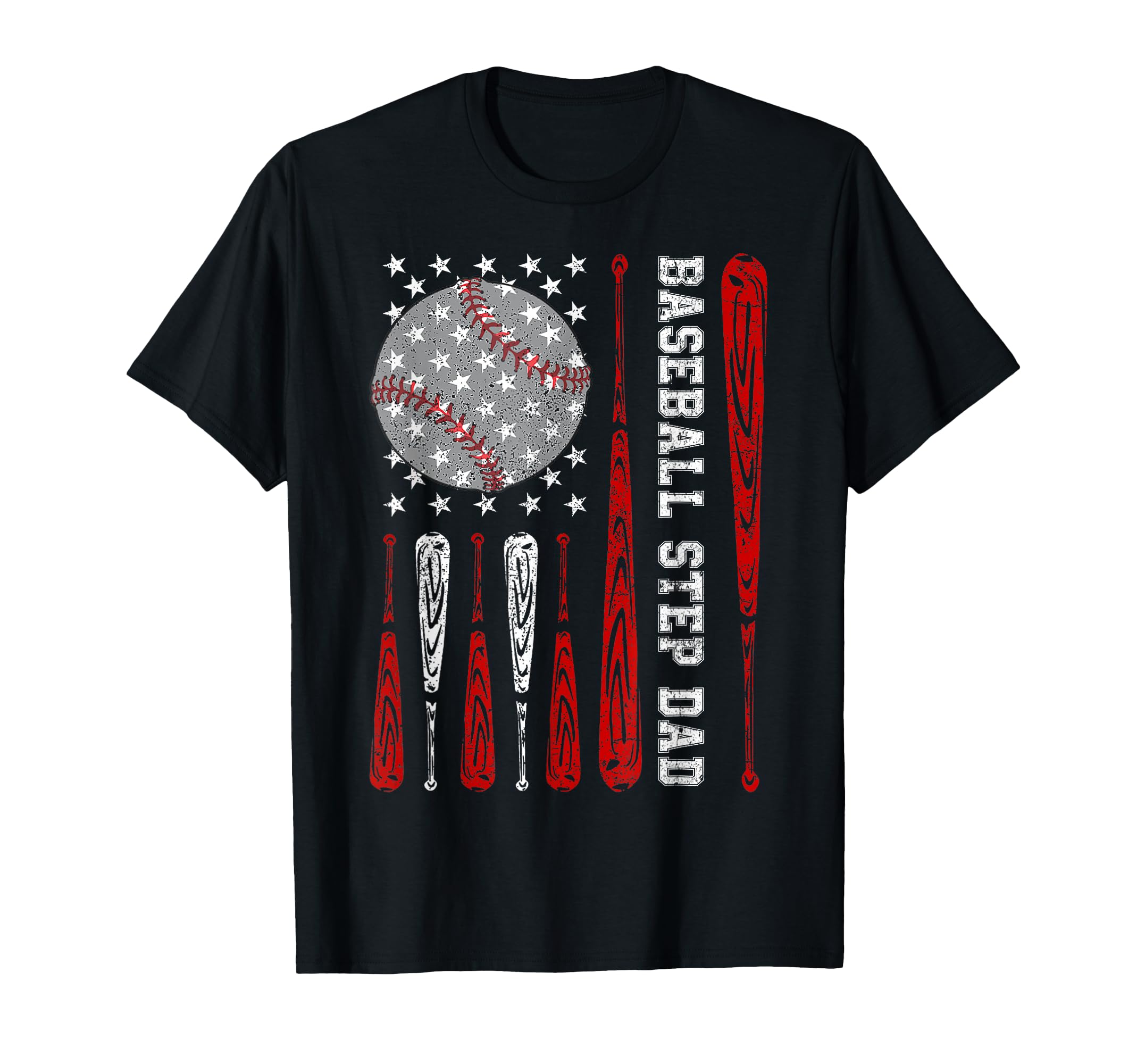 Baseball Step Dad American Flag Baseball T-Shirt - Trendy Graphic Unisex - T-Shirt, Sweatshirt, Hoodie