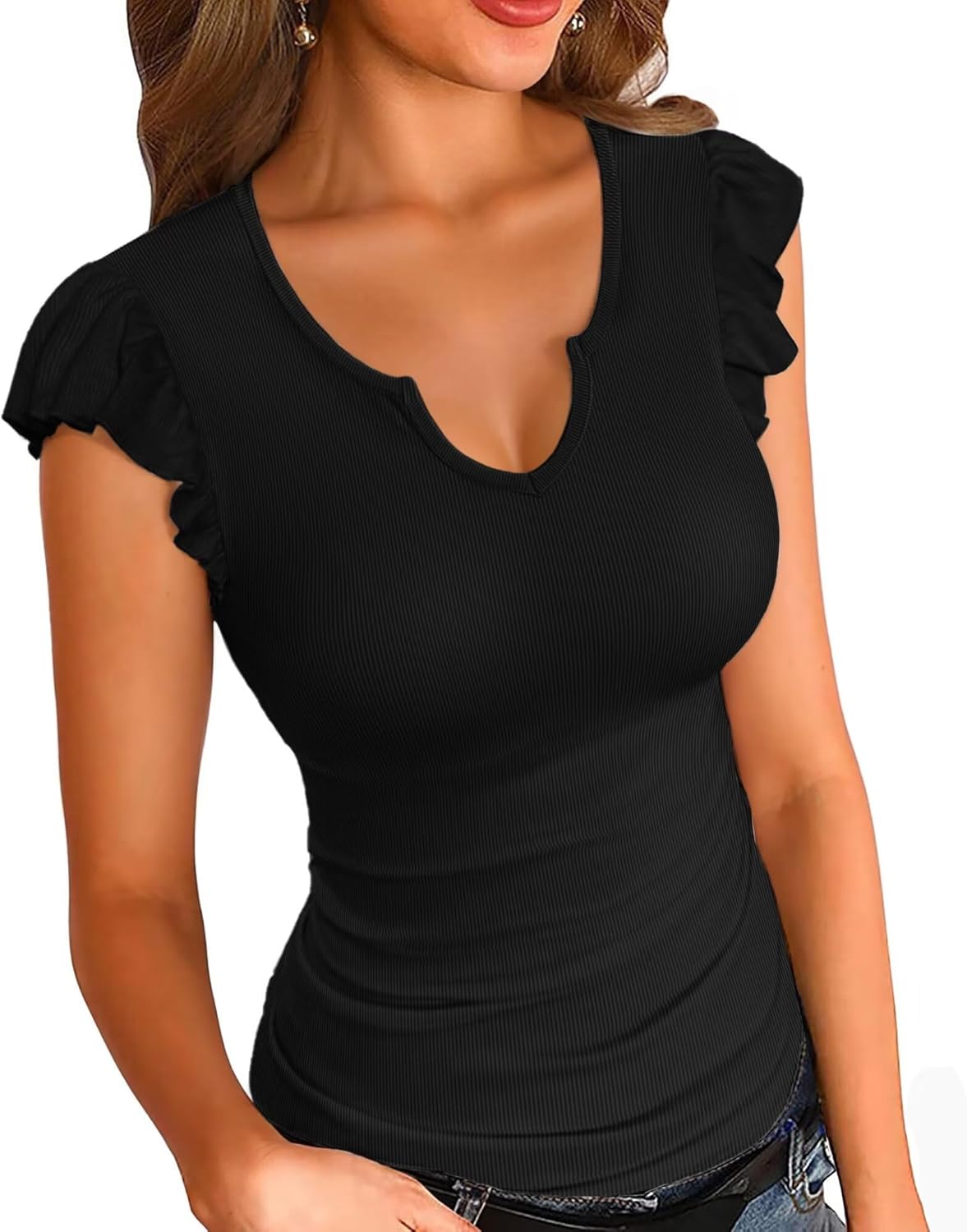 Summer Womens Short Ruffle Sleeve V Neck/Round Neck - Adult & Kids T-Shirts, Sweatshirts & Hoodies apparel design preview 1