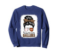Baseball Football Mom Messy Bun Busy Sweatshirt - Unique Graphic Men Women - T-Shirt, Sweatshirt, Hoodie