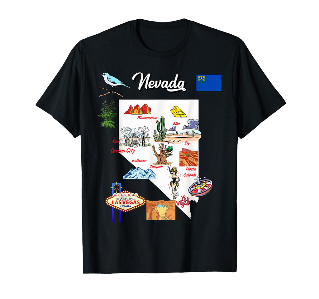 Illustrated Map Nevada Us Cities And T-Shirt - Streetwear Style Unisex - T-Shirt, Sweatshirt, Hoodie