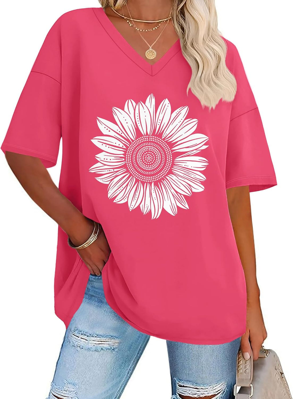 Oversized for Women V Neck Summer Graphic Casual - Adult & Kids T-Shirts, Sweatshirts & Hoodies apparel design preview 1