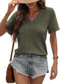 Women's Casual V Neck Short Sleeve Waffle Knit Lace - Adult & Kids T-Shirts, Sweatshirts & Hoodies apparel design preview 1