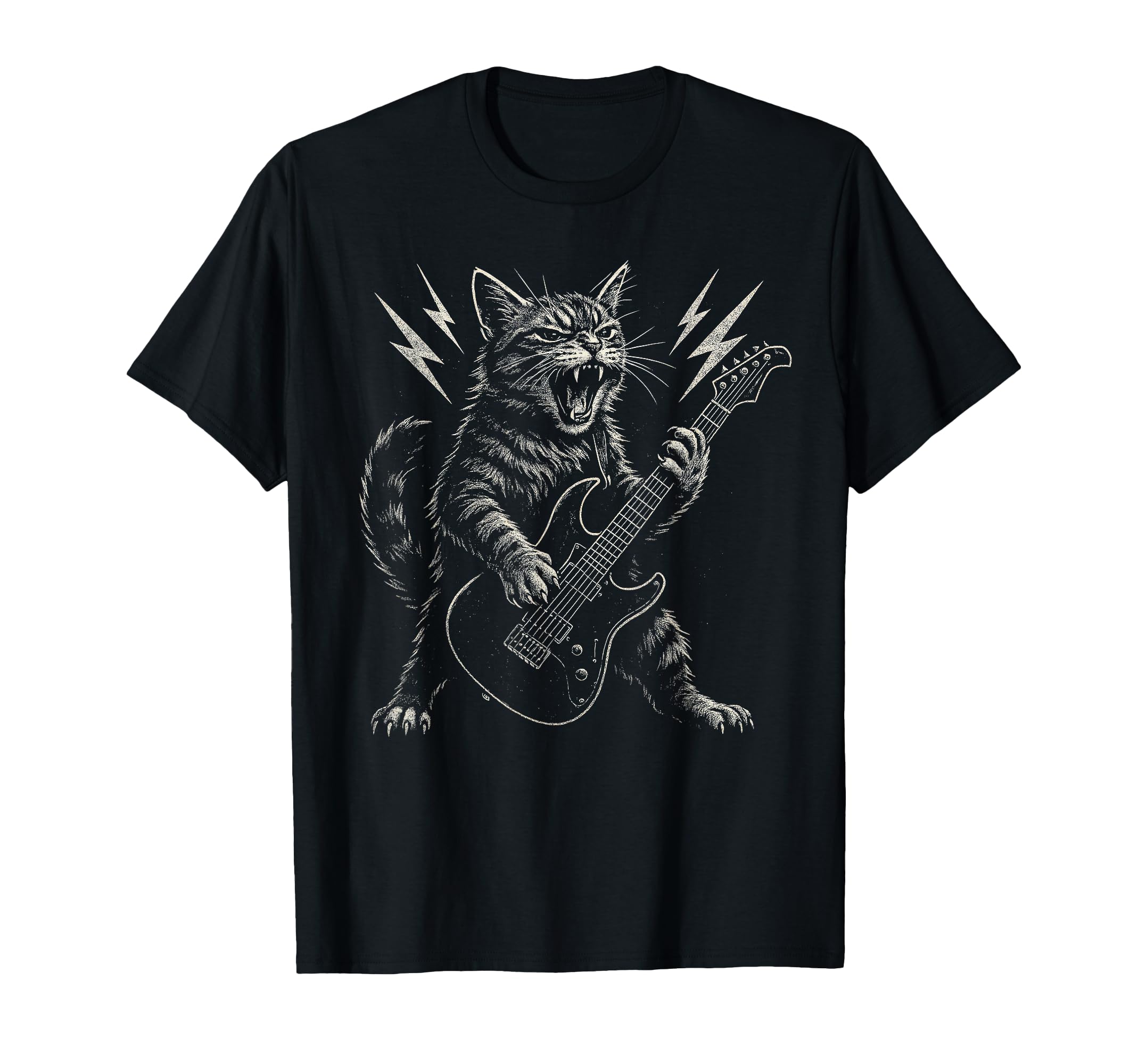 Funny Cat Playing Guitar Rock And Roll T-Shirt - Minimalist Print Unisex - T-Shirt, Sweatshirt, Hoodie