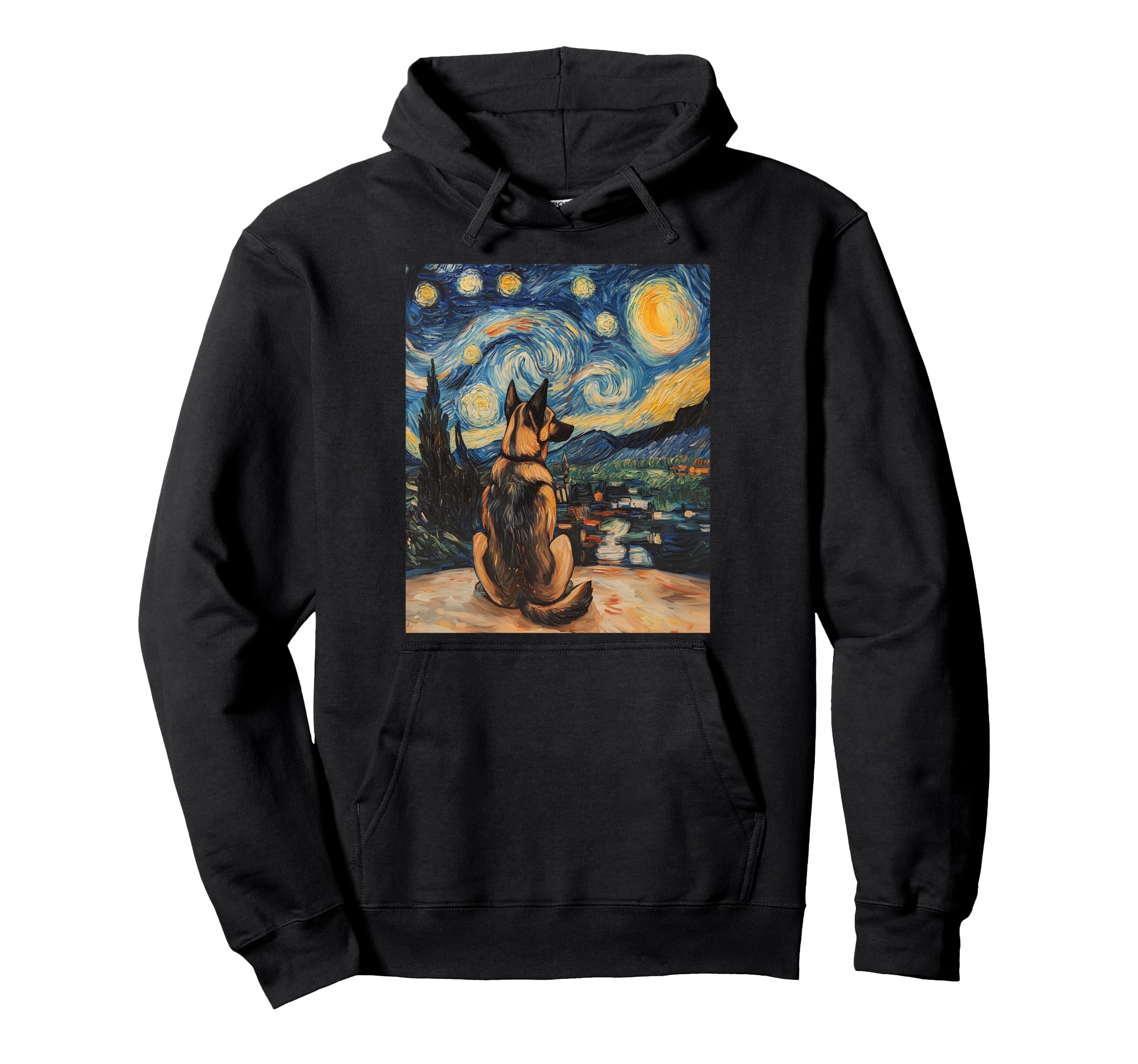 German Shepherd Dog Doggy Van Gogh Starry Hoodie - Graphic Print Men Women - T-Shirt, Sweatshirt, Hoodie