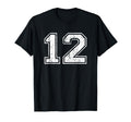 Number 12 Twelve Distressed Sports T-Shirt - Minimalist Print Unisex - T-Shirt, Sweatshirt, Hoodie