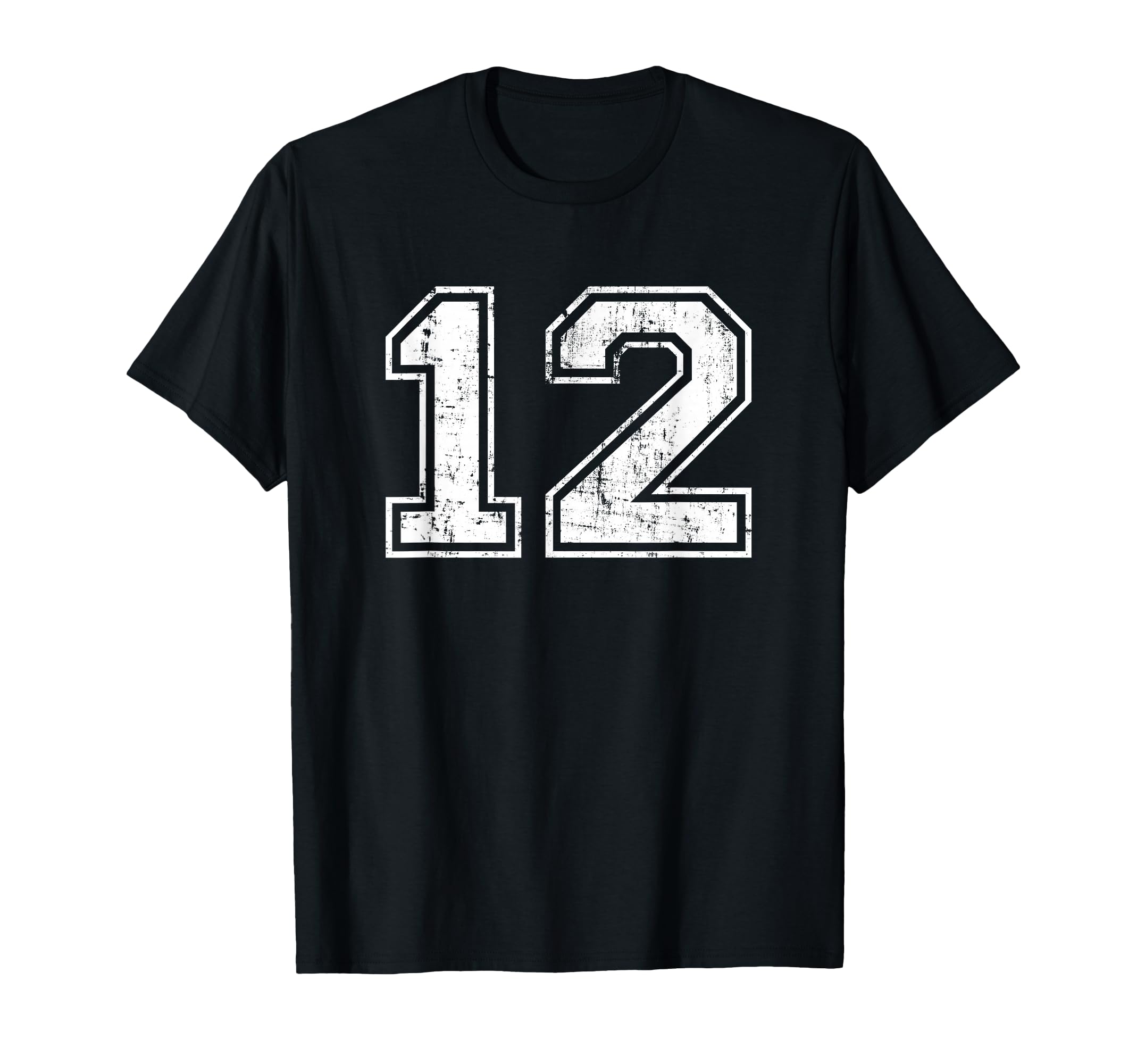Number 12 Twelve Distressed Sports T-Shirt - Minimalist Print Unisex - T-Shirt, Sweatshirt, Hoodie