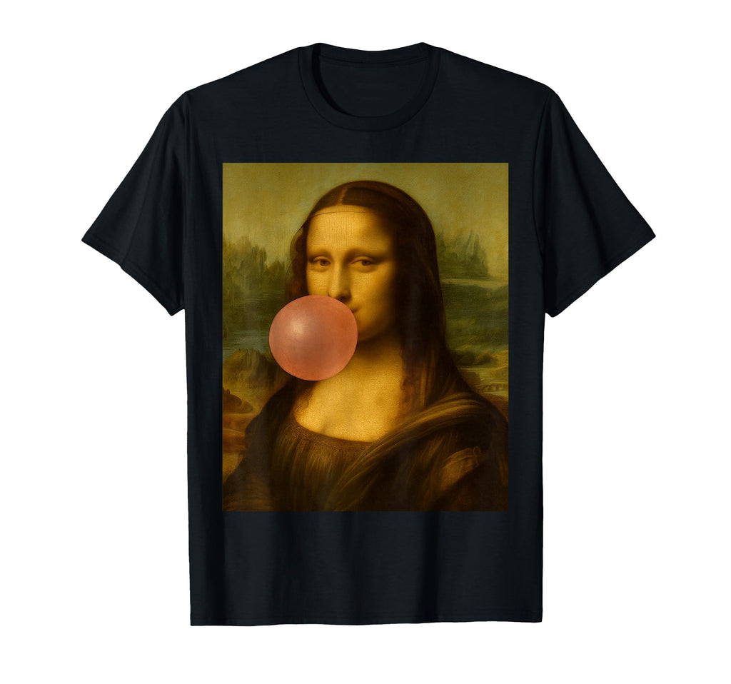 Funny Mona Lisa Blowing Bubble Gum T-Shirt - Minimalist Print Men Women - T-Shirt, Sweatshirt, Hoodie