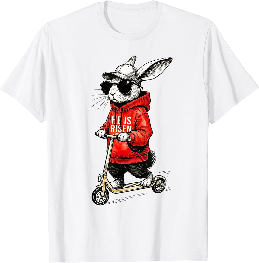 He is Risen Matthew Scooter Bunny Happy Easter 2026 - Adult & Kids T-Shirts, Sweatshirts & Hoodies apparel design preview 1