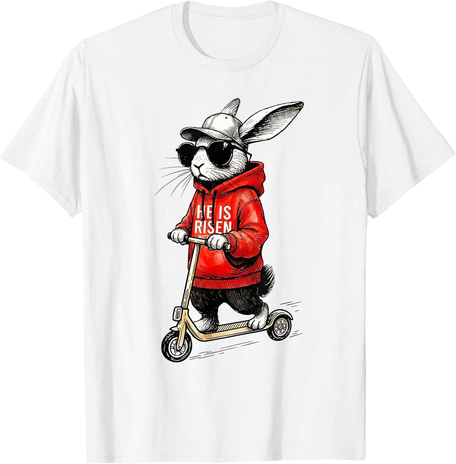 He is Risen Matthew Scooter Bunny Happy Easter 2026 - Adult & Kids T-Shirts, Sweatshirts & Hoodies apparel design preview 1