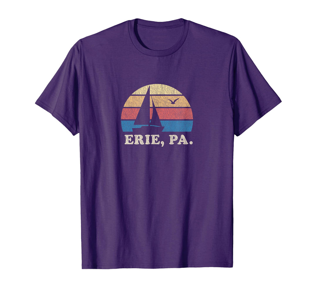 Erie Pa Sailboat 70S Throwback Sunset T-Shirt - Minimalist Print for Adults - T-Shirt, Sweatshirt, Hoodie