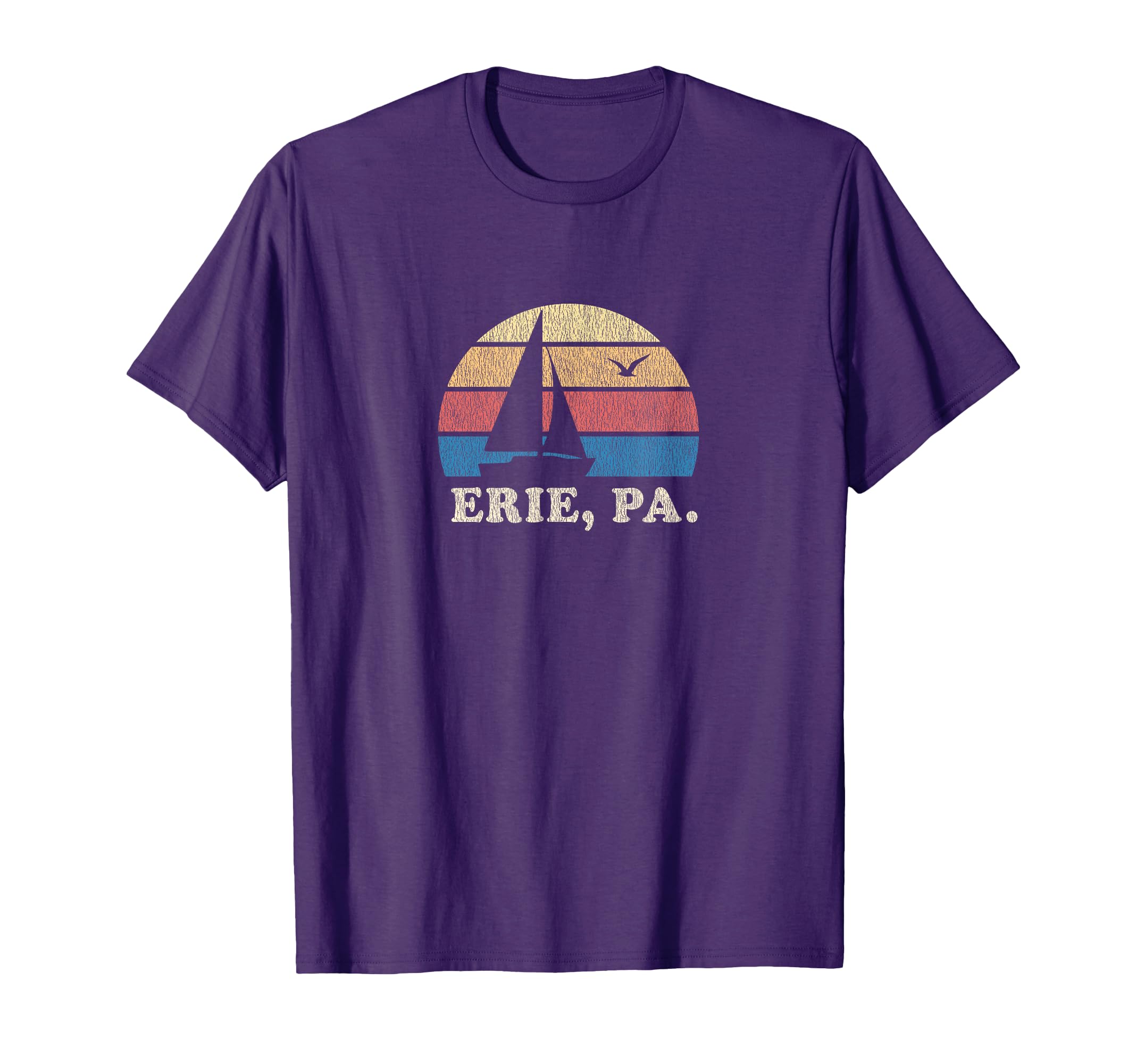 Erie Pa Sailboat 70S Throwback Sunset T-Shirt - Minimalist Print for Adults - T-Shirt, Sweatshirt, Hoodie