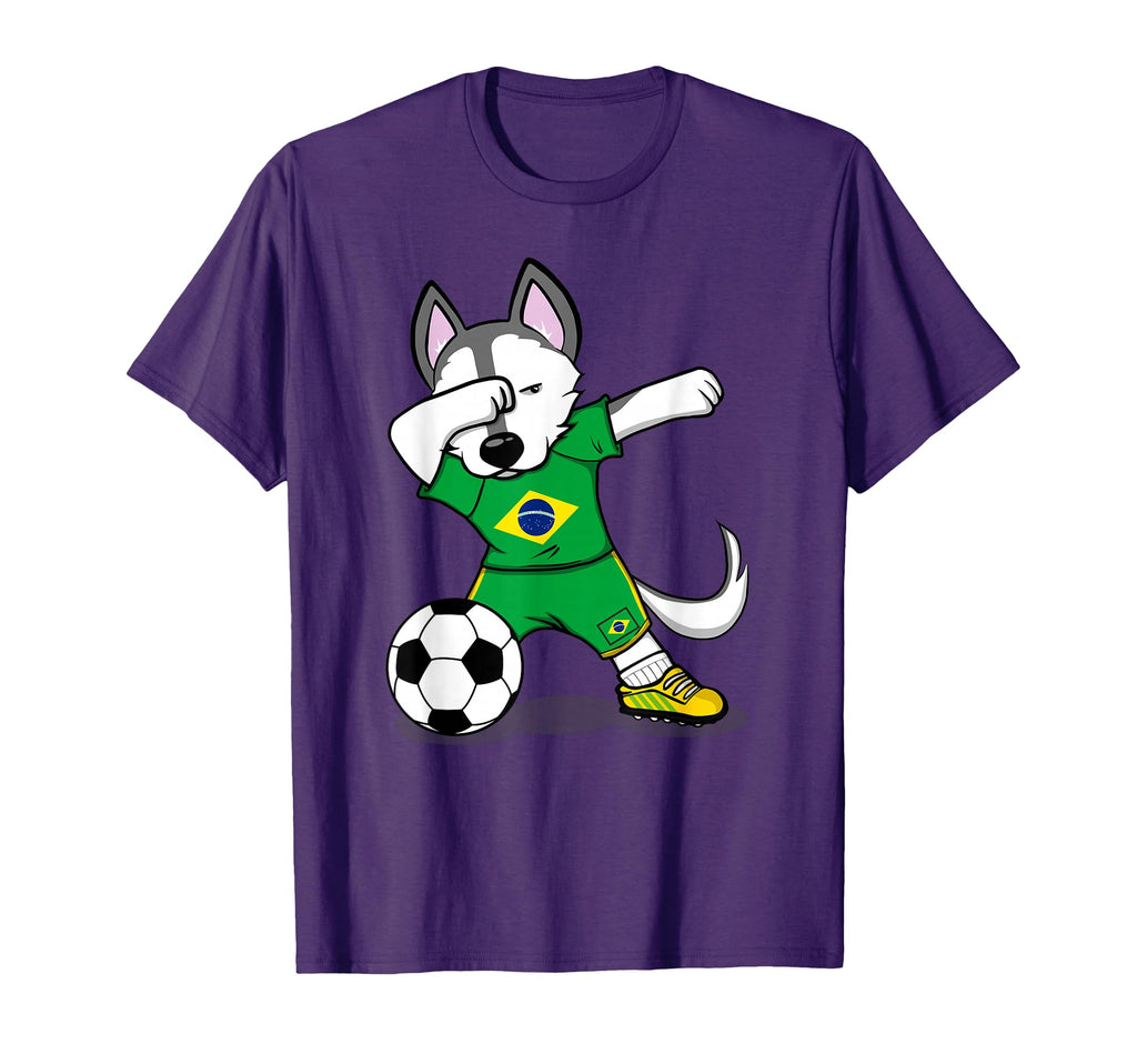 Dabbing Husky Brazil Football Fans T-Shirt - Graphic Print for Adults - T-Shirt, Sweatshirt, Hoodie
