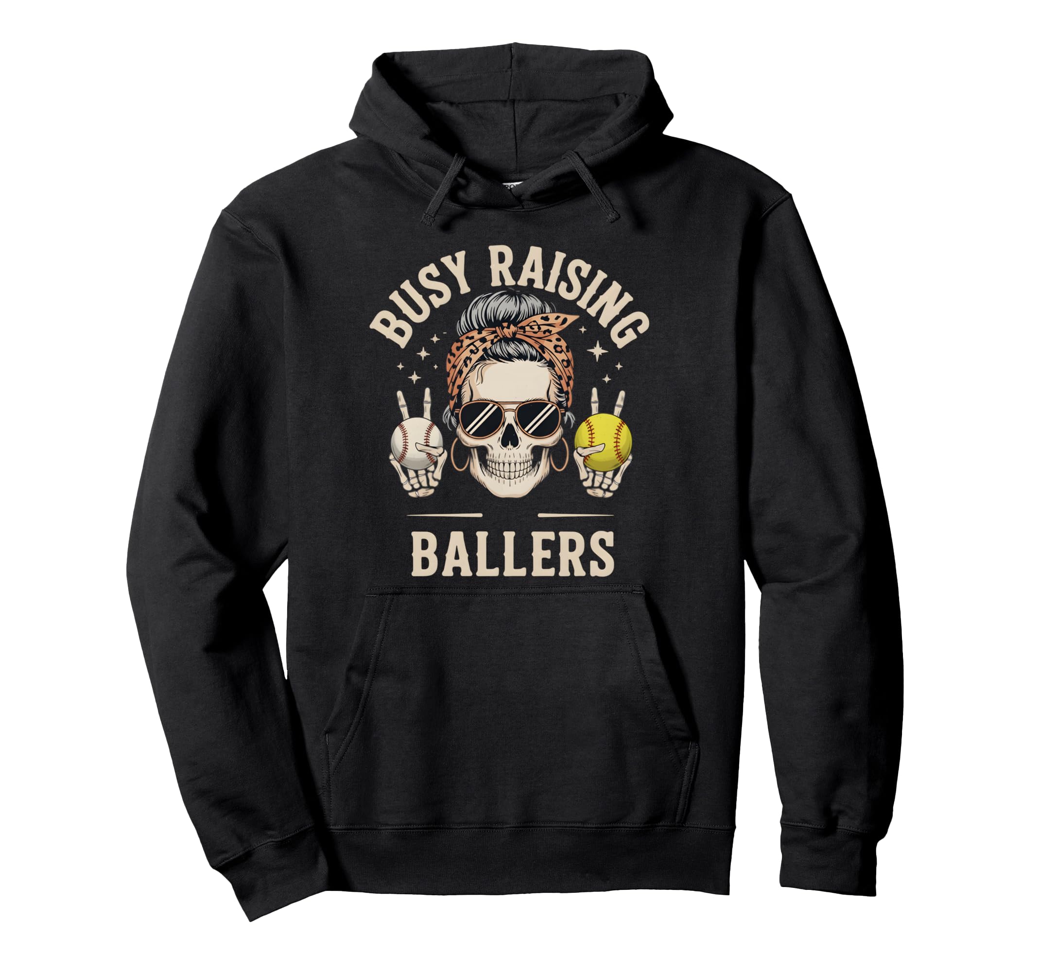 Skeleton Messy Bun Mom Raising Ballers Hoodie - Trendy Graphic Men Women - T-Shirt, Sweatshirt, Hoodie
