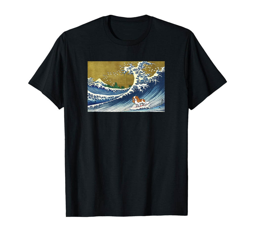 Mens Funny Surfing Wave Cavalier Dog T-Shirt - Trendy Graphic for Adults - T-Shirt, Sweatshirt, Hoodie