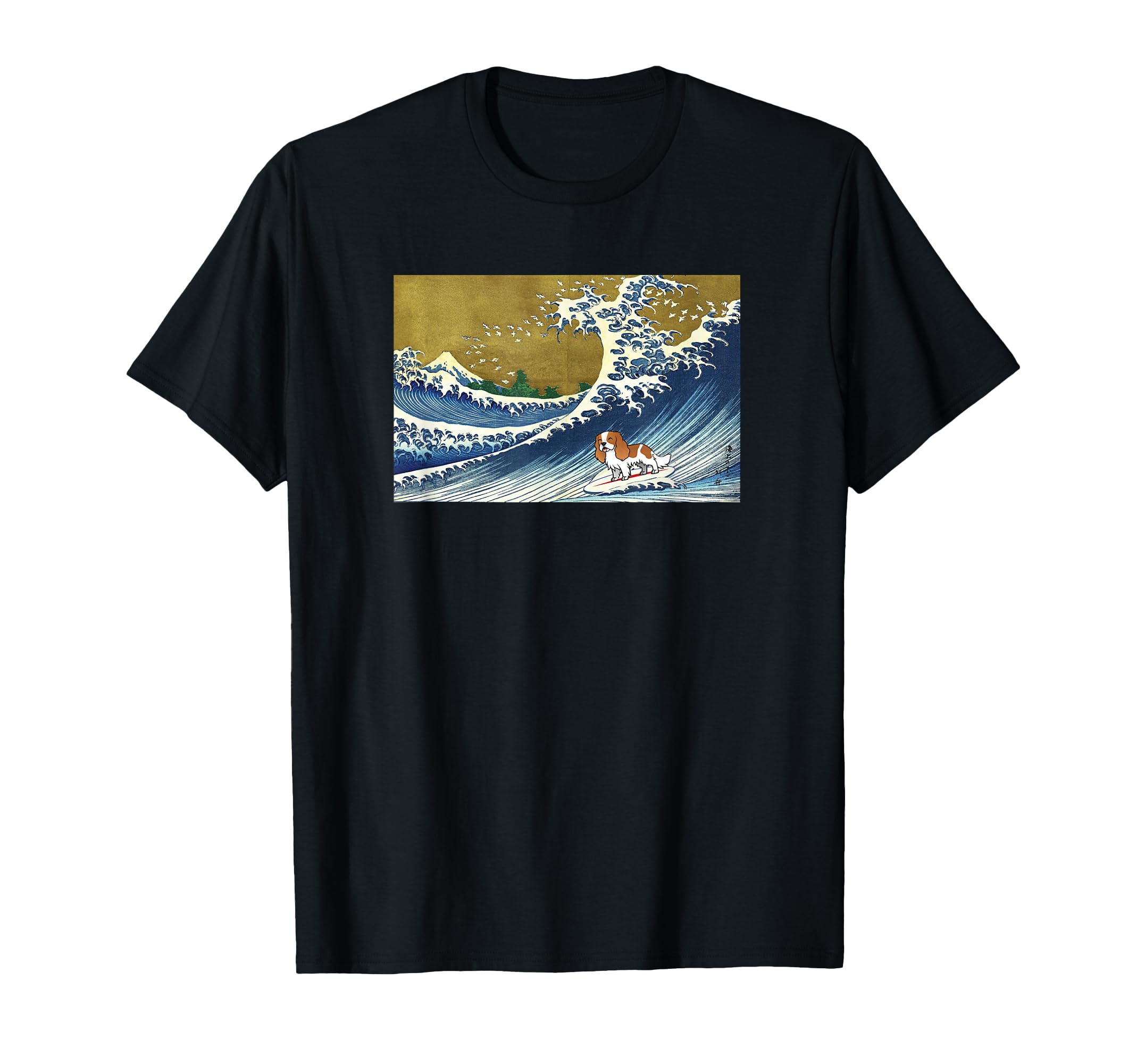 Mens Funny Surfing Wave Cavalier Dog T-Shirt - Trendy Graphic for Adults - T-Shirt, Sweatshirt, Hoodie