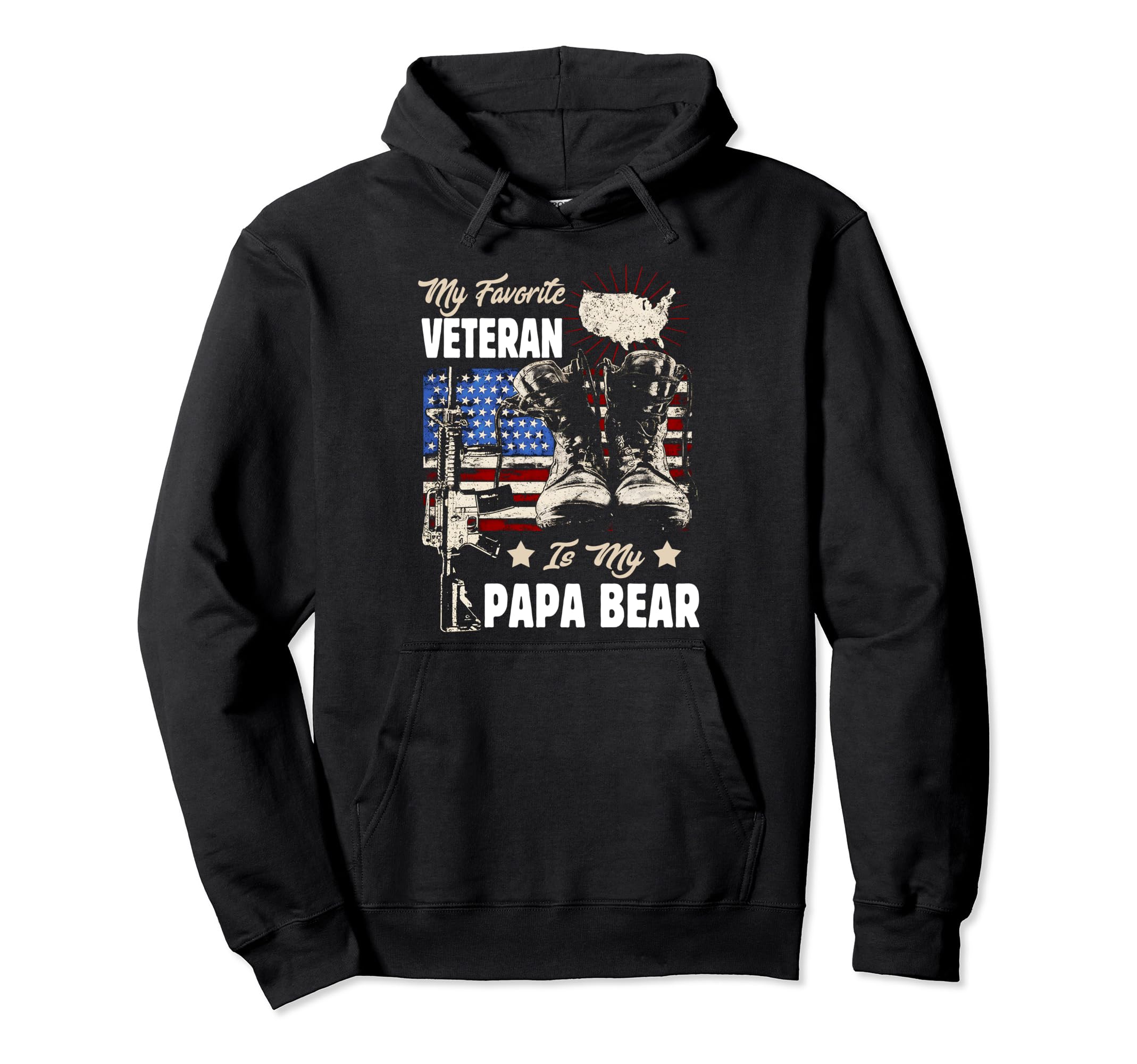 Veteran Papa Bear Dad Usa Flag 4Th July Hoodie - Novelty Apparel Unisex - T-Shirt, Sweatshirt, Hoodie