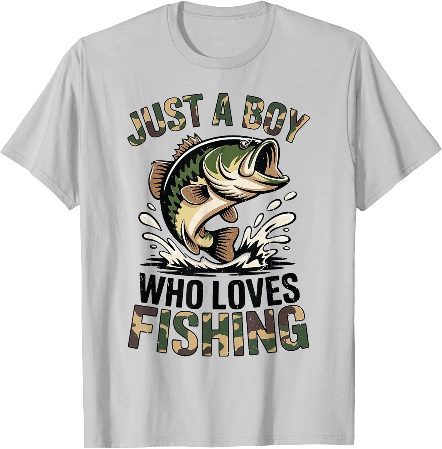 Youth Fishing Camo Bass Fish Just Boy Who Love Funny - Adult & Kids T-Shirts, Sweatshirts & Hoodies apparel design preview 1
