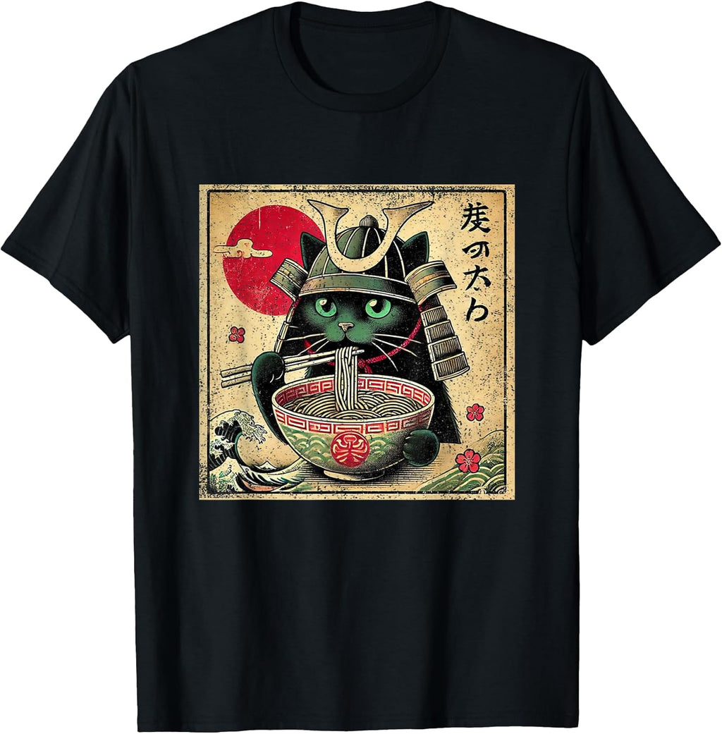 Cat Ramen Japanese Funny Samurai Kawaii Anime Girls - Adult & Kids T-Shirts, Sweatshirts & Hoodies apparel design preview 1