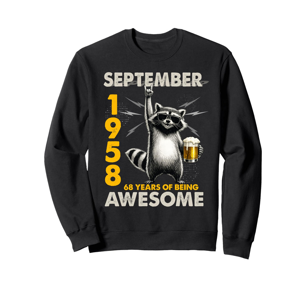 68Th Birthday Raccoon September Sweatshirt - Aesthetic Graphic for Adults - T-Shirt, Sweatshirt, Hoodie