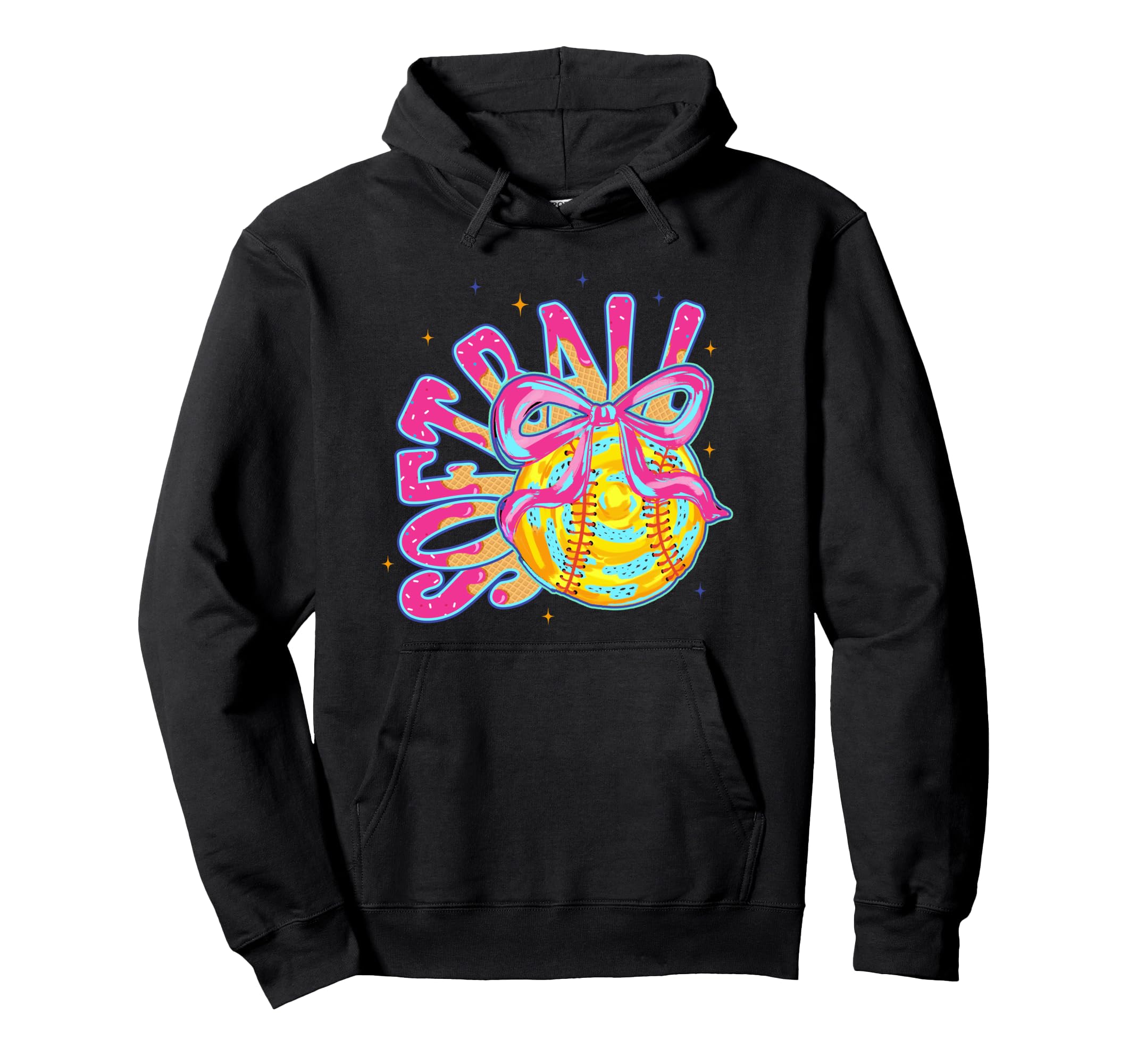 Softball Coquette Bow Ice Cream Drip Hoodie - Trendy Graphic Men Women - T-Shirt, Sweatshirt, Hoodie