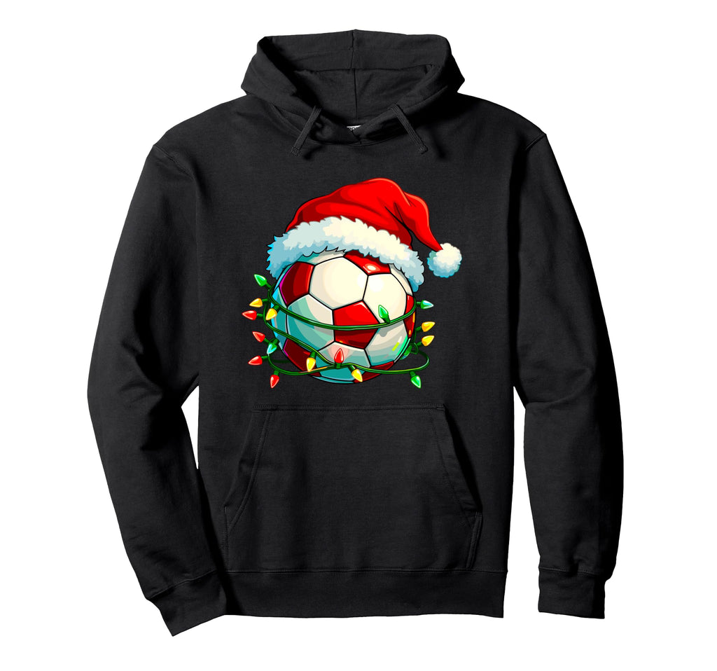 Funny Soccer Lights Santa Hat Sports Lovers Hoodie - Graphic Print Unisex - T-Shirt, Sweatshirt, Hoodie