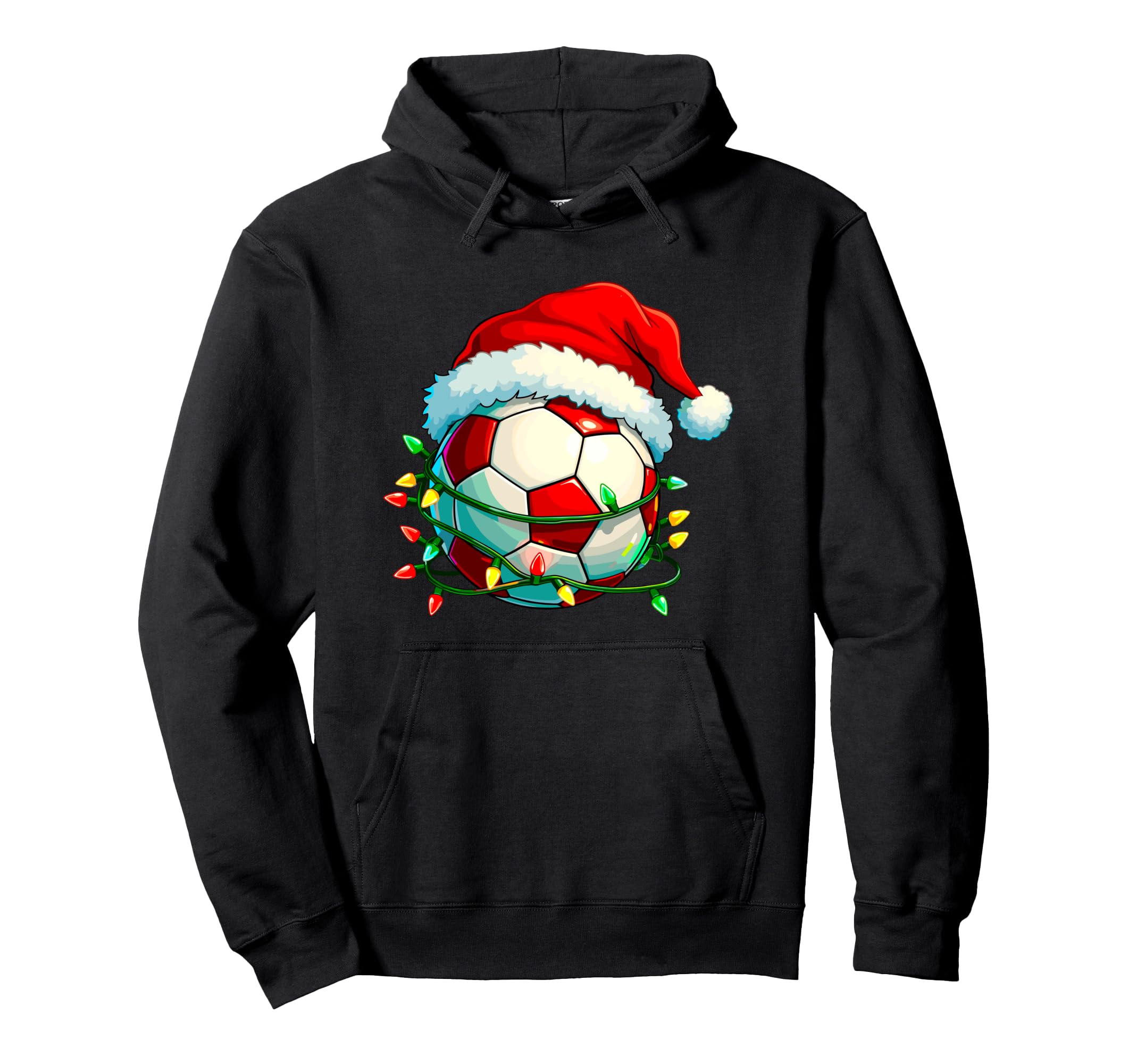 Funny Soccer Lights Santa Hat Sports Lovers Hoodie - Graphic Print Unisex - T-Shirt, Sweatshirt, Hoodie