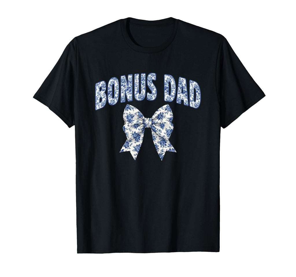 Bonus Dad Coquette Toile Blue Bow T-Shirt - Aesthetic Graphic for Adults - T-Shirt, Sweatshirt, Hoodie
