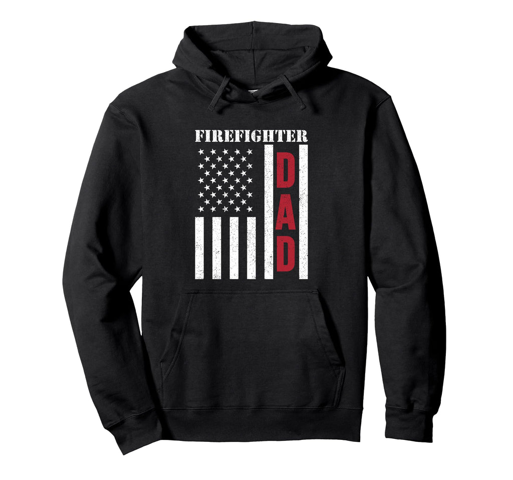 Firefighter Gift Dad American Flag Hoodie - Casual Everyday Wear Men Women - T-Shirt, Sweatshirt, Hoodie