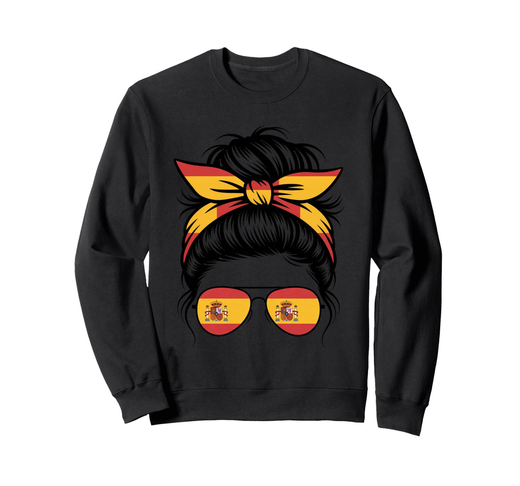 Spanish Flag Messy Bun Sunglasses Sweatshirt - Streetwear Style for Adults - T-Shirt, Sweatshirt, Hoodie