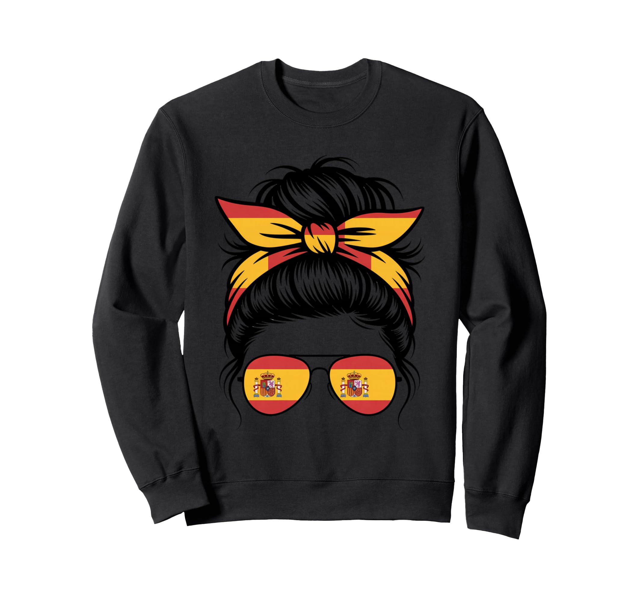 Spanish Flag Messy Bun Sunglasses Sweatshirt - Streetwear Style for Adults - T-Shirt, Sweatshirt, Hoodie