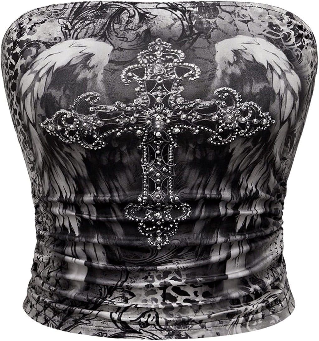 Women's Strapless Rhinestone Cross Print Goth Punk - Adult & Kids T-Shirts, Sweatshirts & Hoodies apparel design preview 1