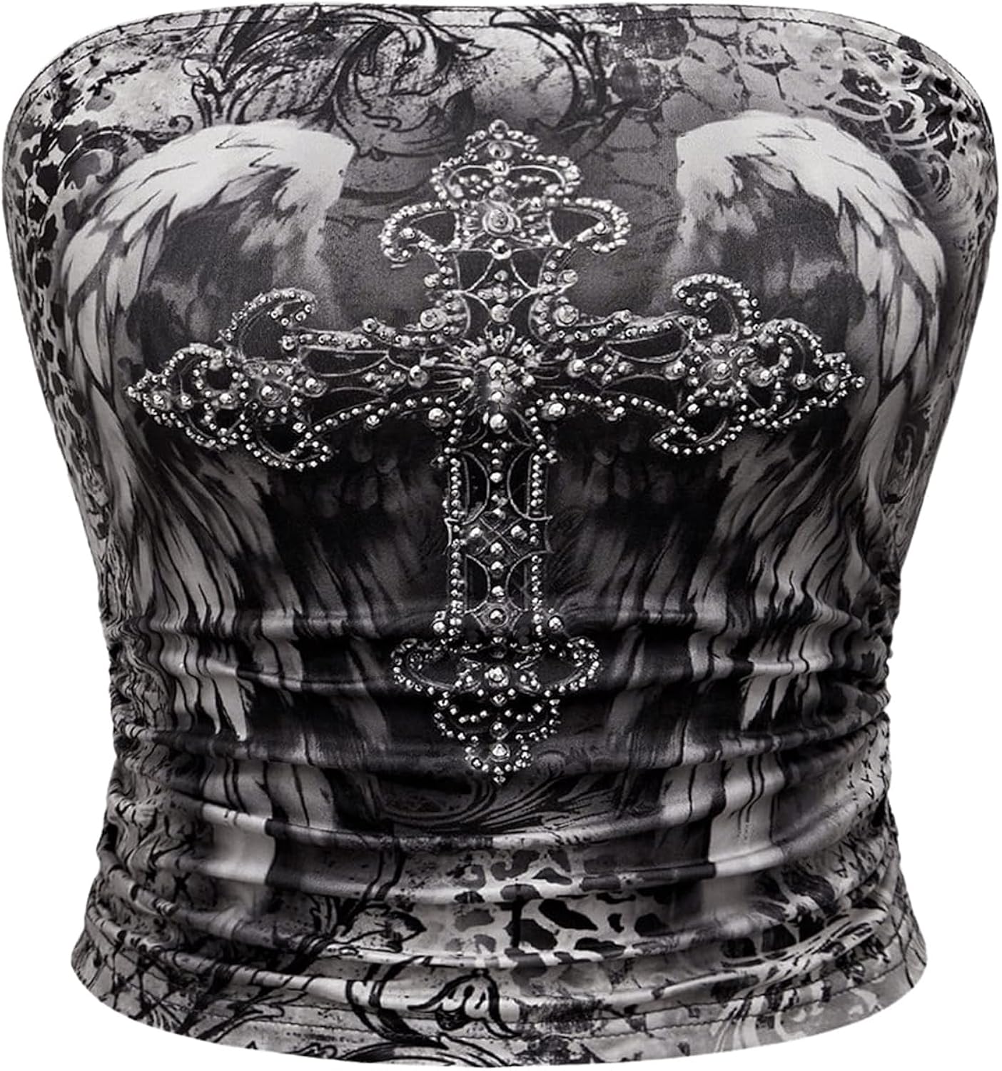 Women's Strapless Rhinestone Cross Print Goth Punk - Adult & Kids T-Shirts, Sweatshirts & Hoodies apparel design preview 1
