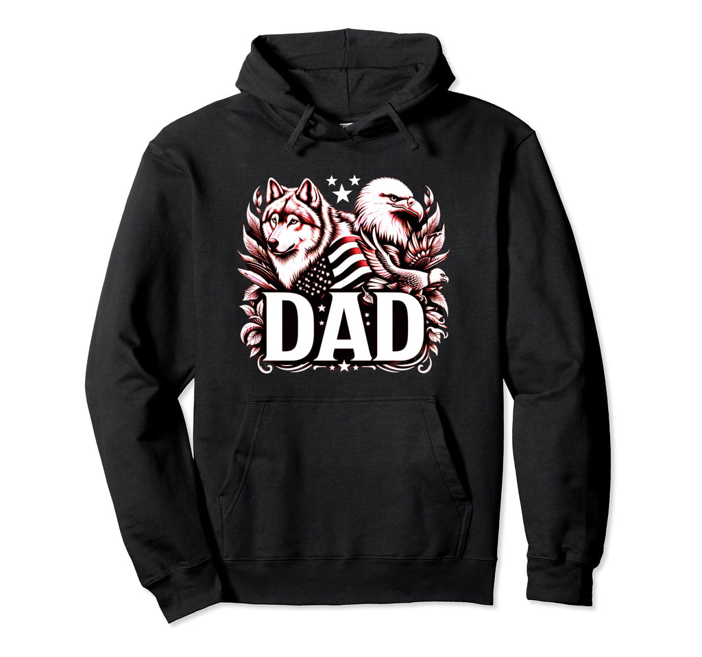 Dad Wolf Bald Eagle American Flag Fathers Hoodie - Custom Art Print Unisex - T-Shirt, Sweatshirt, Hoodie